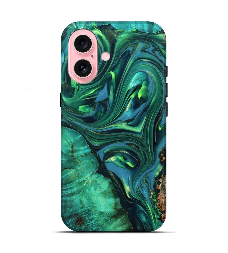 iPhone 16 ResinArt Live Edge Phone Case - Emersyn (Green, 819339)