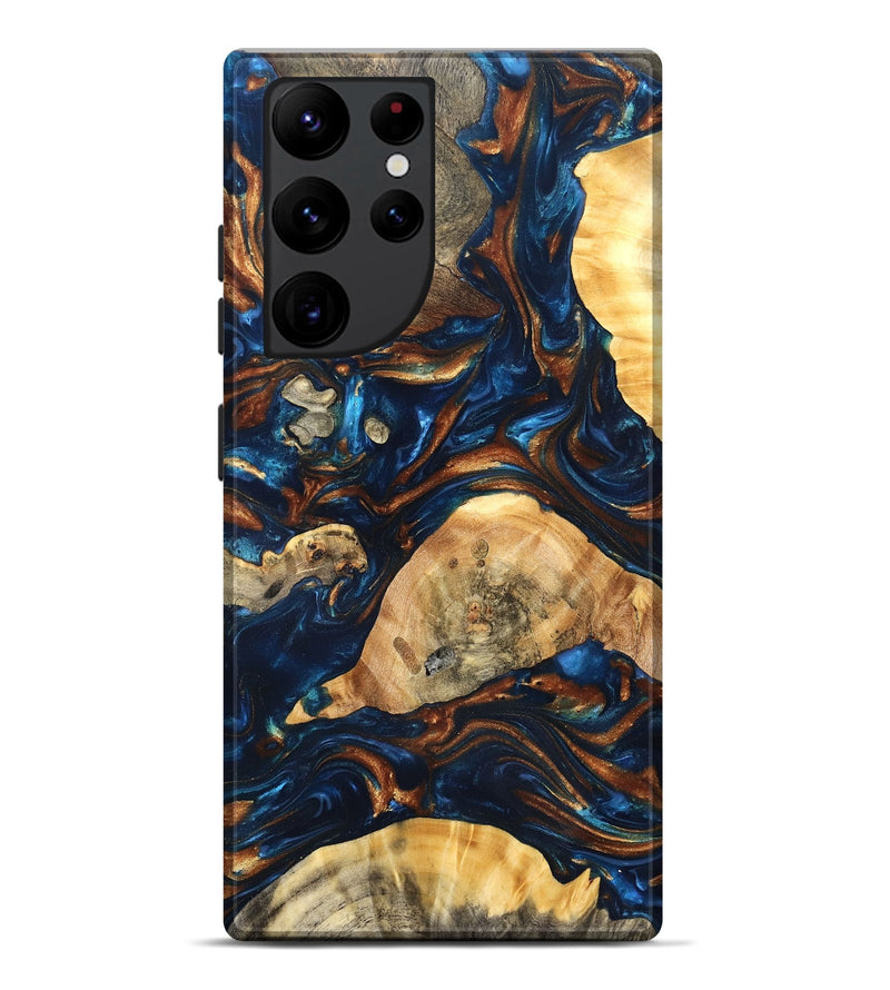 Galaxy S22 Ultra Wood Live Edge Phone Case - Eiden (Teal & Gold, 819344)