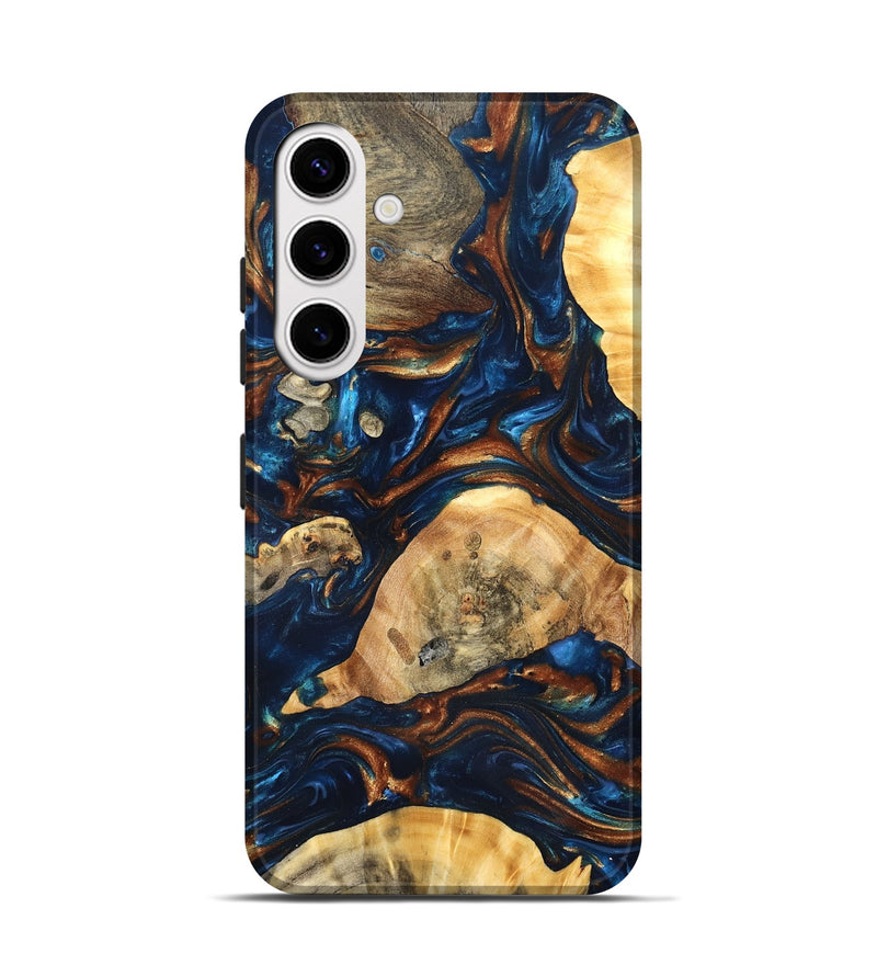 Galaxy S25 Wood Live Edge Phone Case - Eiden (Teal & Gold, 819344)
