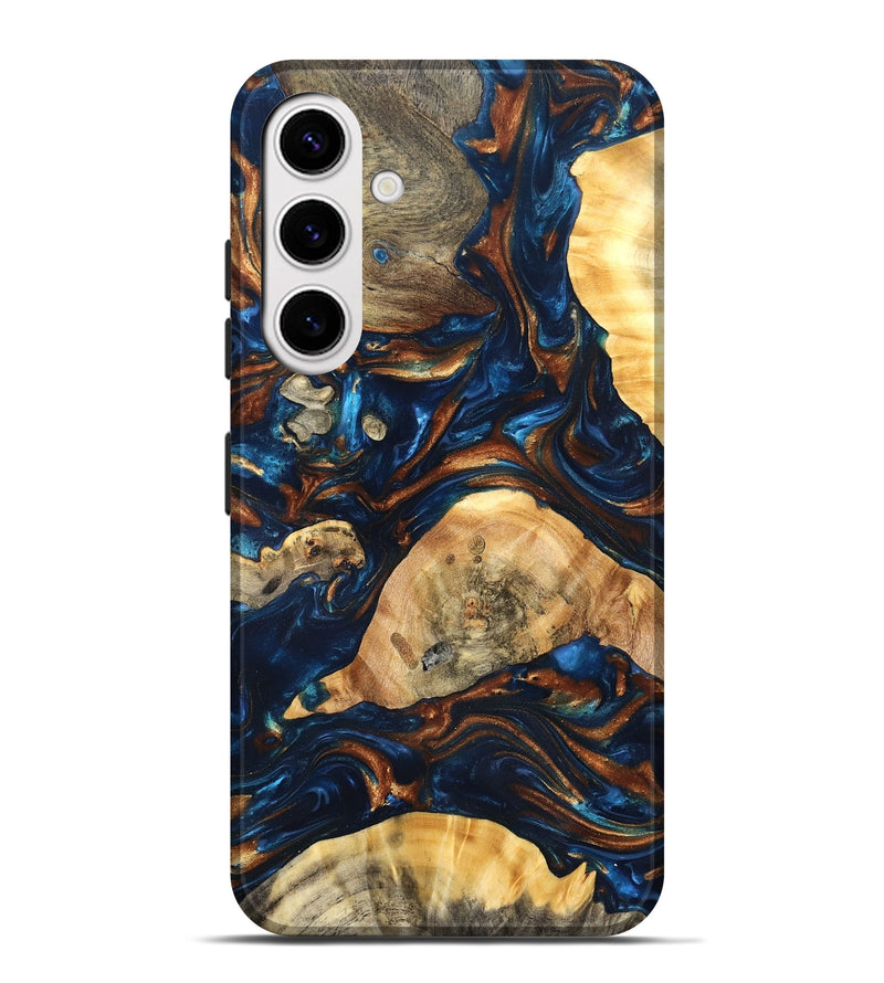 Galaxy S25 Plus Wood Live Edge Phone Case - Eiden (Teal & Gold, 819344)