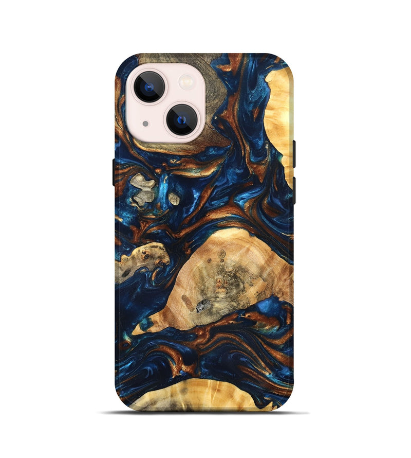 iPhone 13 mini Wood Live Edge Phone Case - Eiden (Teal & Gold, 819344)