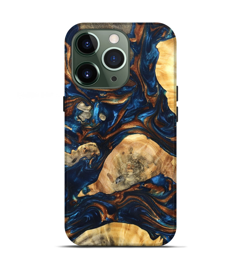 iPhone 13 Pro Wood Live Edge Phone Case - Eiden (Teal & Gold, 819344)
