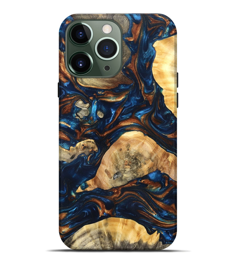 iPhone 13 Pro Max Wood Live Edge Phone Case - Eiden (Teal & Gold, 819344)