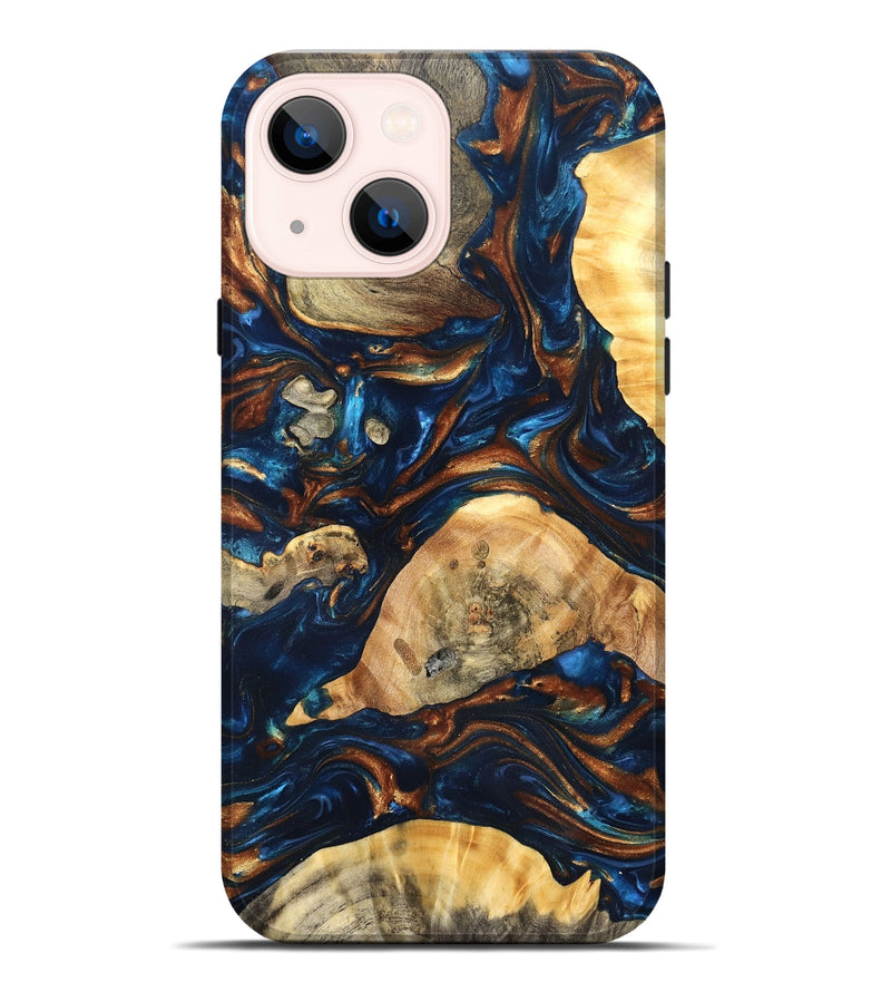 iPhone 14 Plus Wood Live Edge Phone Case - Eiden (Teal & Gold, 819344)