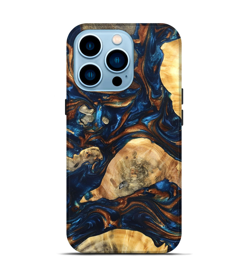 iPhone 14 Pro Wood Live Edge Phone Case - Eiden (Teal & Gold, 819344)