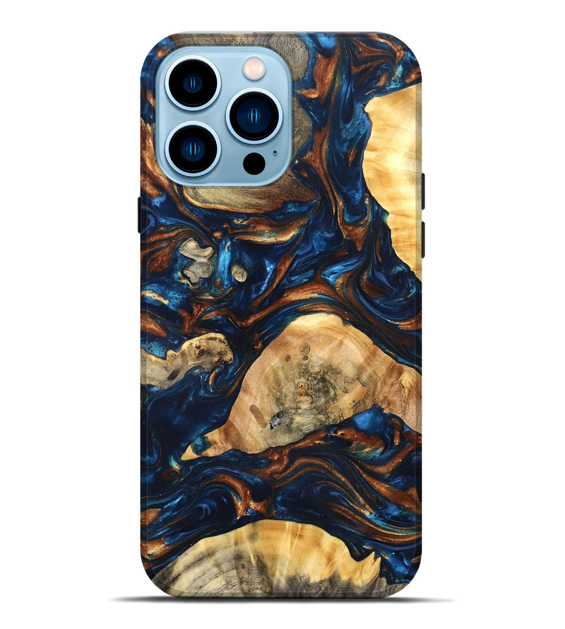 iPhone 14 Pro Max Wood Live Edge Phone Case - Eiden (Teal & Gold, 819344)