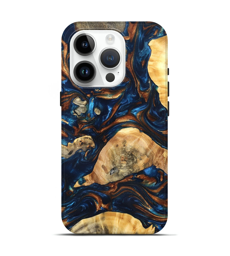 iPhone 15 Pro Wood Live Edge Phone Case - Eiden (Teal & Gold, 819344)