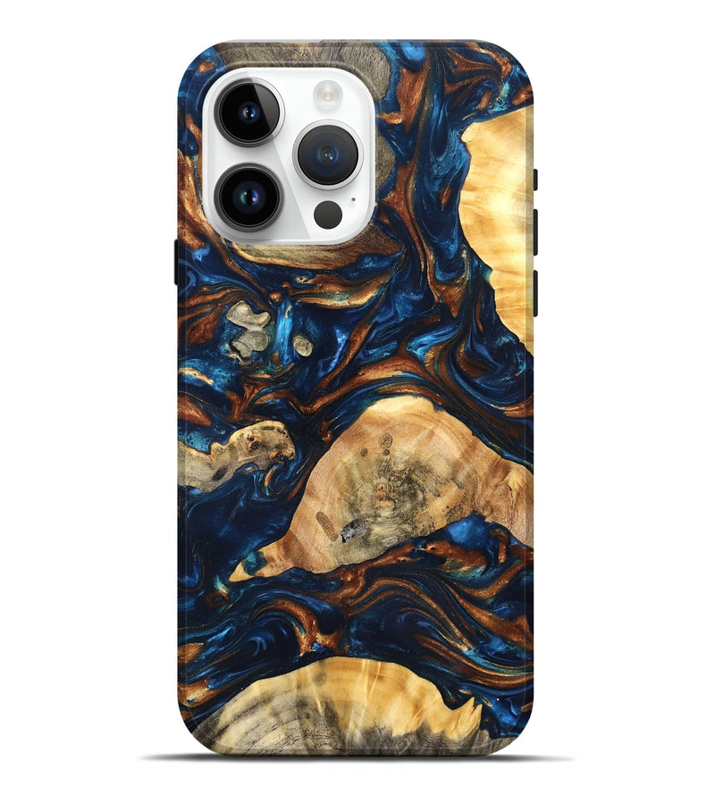 iPhone 15 Pro Max Wood Live Edge Phone Case - Eiden (Teal & Gold, 819344)
