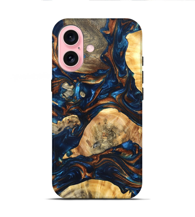 iPhone 16 Wood Live Edge Phone Case - Eiden (Teal & Gold, 819344)