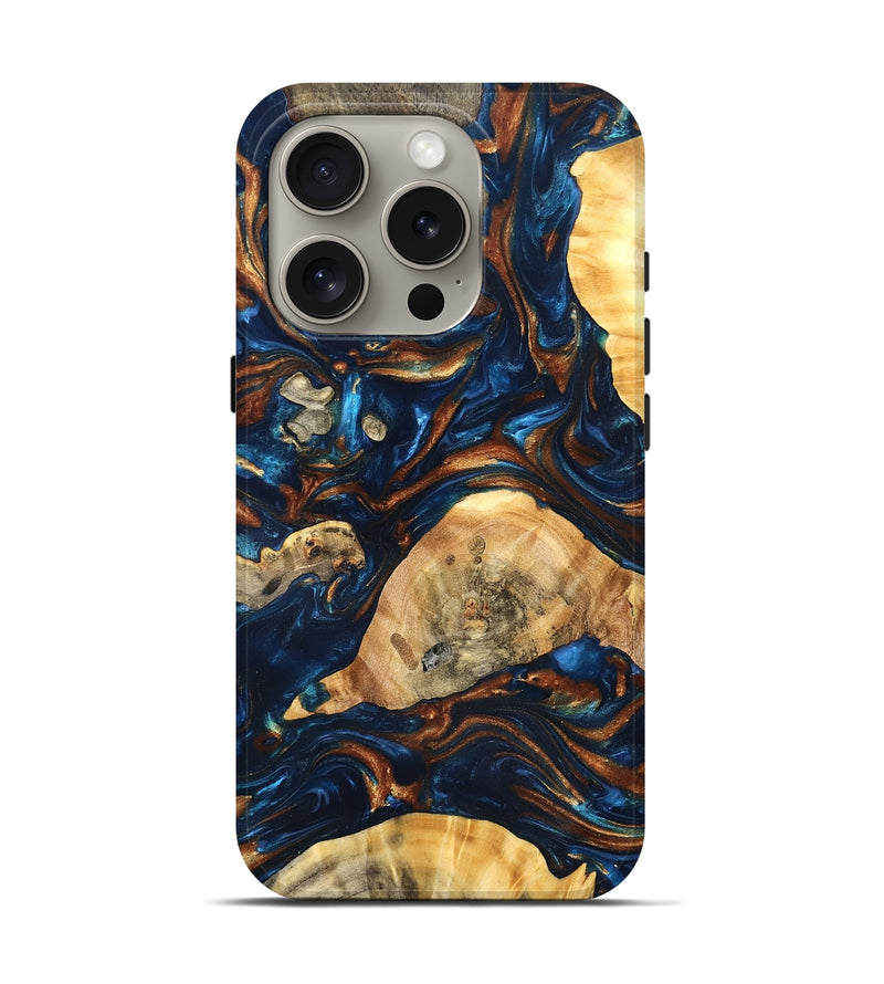 iPhone 16 Pro Wood Live Edge Phone Case - Eiden (Teal & Gold, 819344)