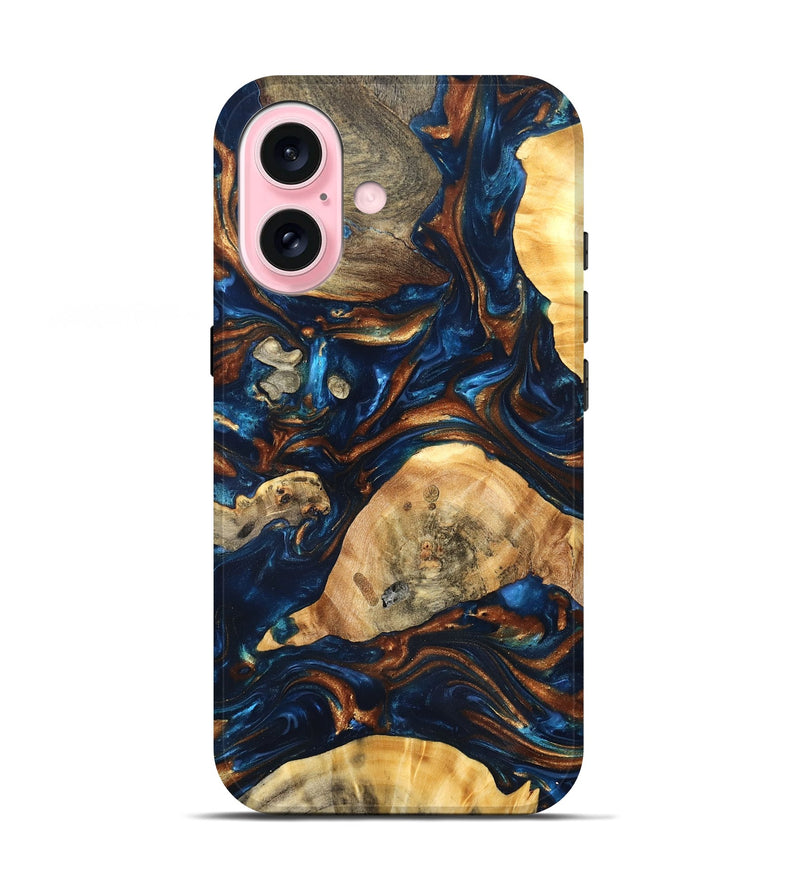 iPhone 17 Wood Live Edge Phone Case - Eiden (Teal & Gold, 819344)