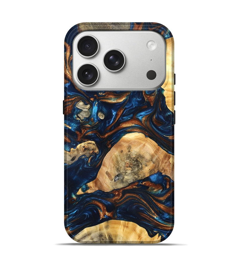 iPhone 17 Pro Wood Live Edge Phone Case - Eiden (Teal & Gold, 819344)