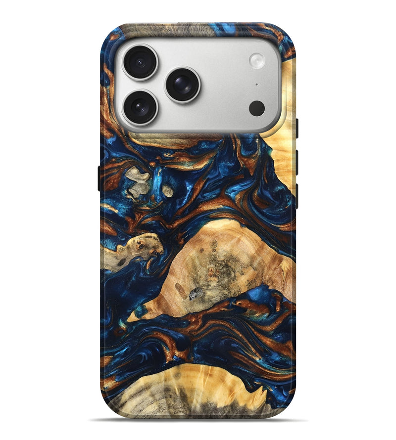 iPhone 17 Pro Max Wood Live Edge Phone Case - Eiden (Teal & Gold, 819344)