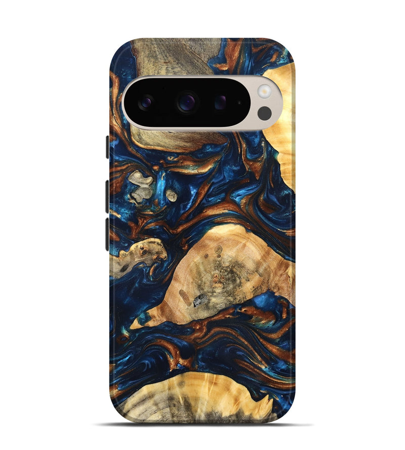 Pixel 9 Pro Wood Live Edge Phone Case - Eiden (Teal & Gold, 819344)