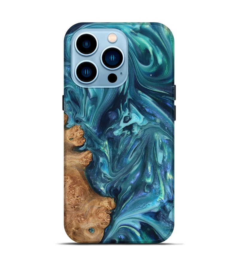iPhone 14 Pro Wood Live Edge Phone Case - Brisa (Blue, 819345)