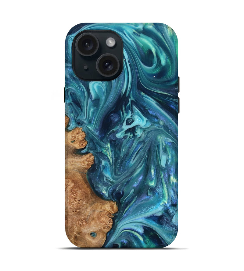 iPhone 15 Wood Live Edge Phone Case - Brisa (Blue, 819345)