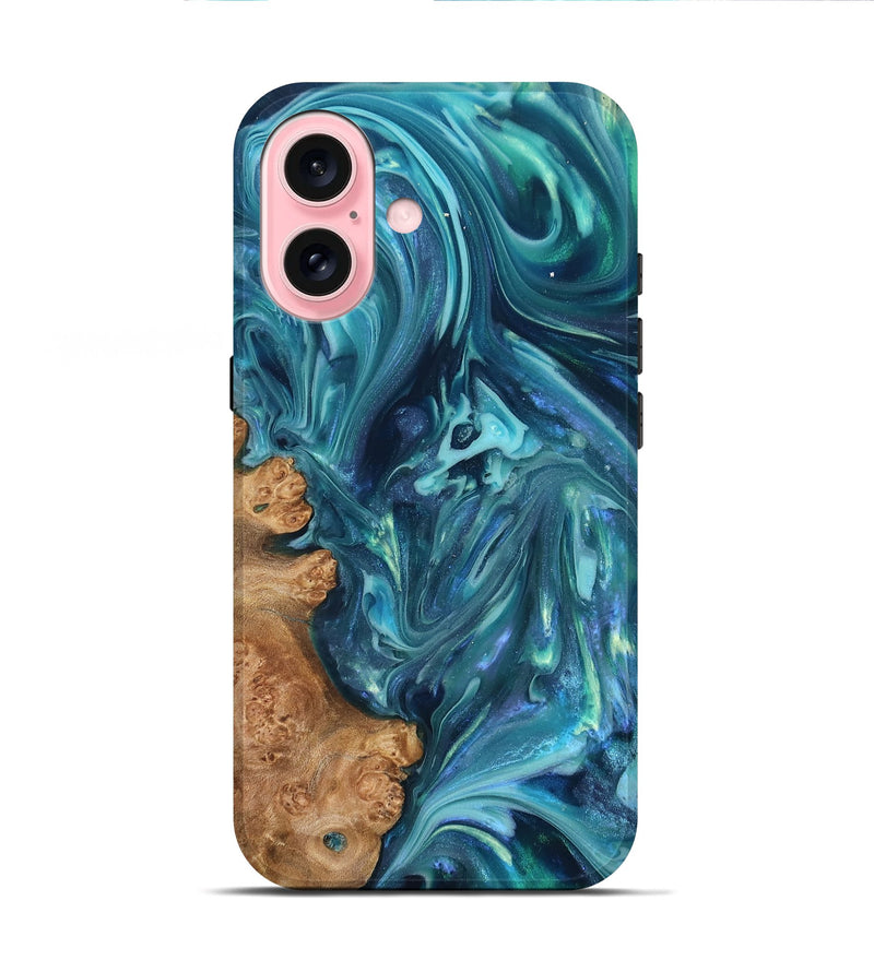 iPhone 16 Wood Live Edge Phone Case - Brisa (Blue, 819345)