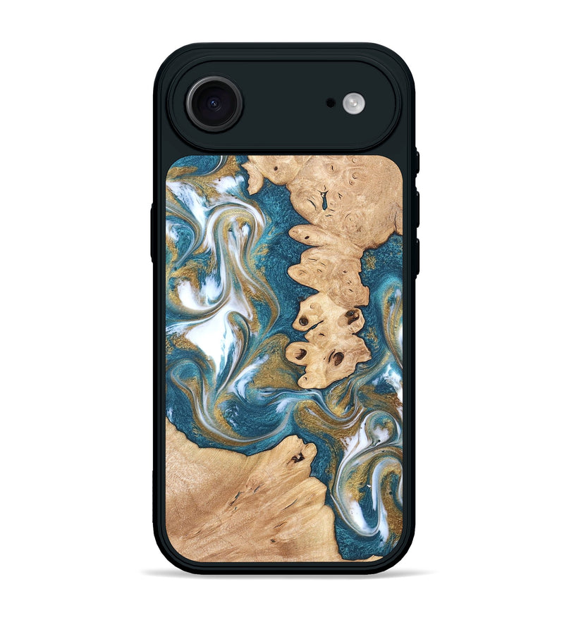 iPhone 17 Air Wood Phone Case - Kirsten (Teal & Gold, 819354)