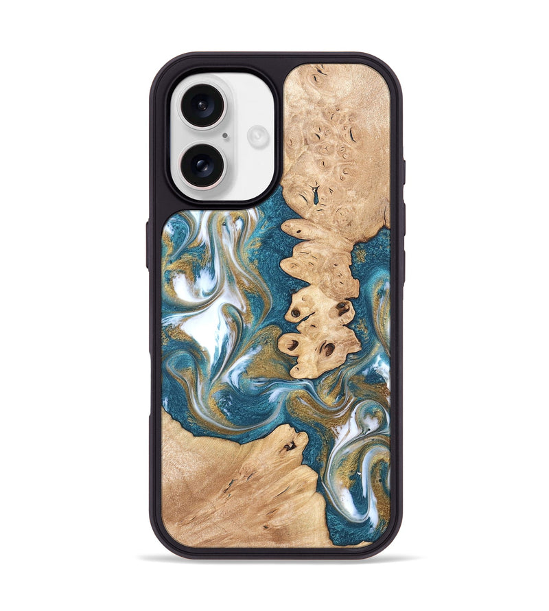 iPhone 17 Wood Phone Case - Kirsten (Teal & Gold, 819354)