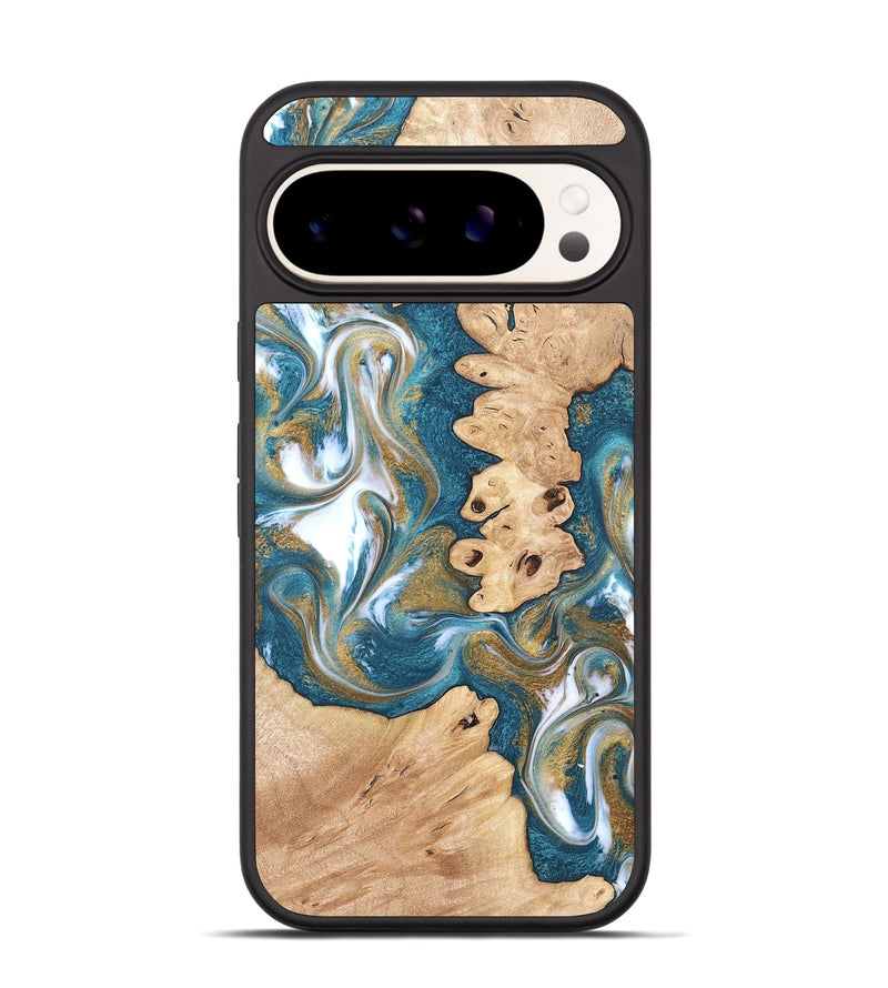 Pixel 9 Wood Phone Case - Kirsten (Teal & Gold, 819354)