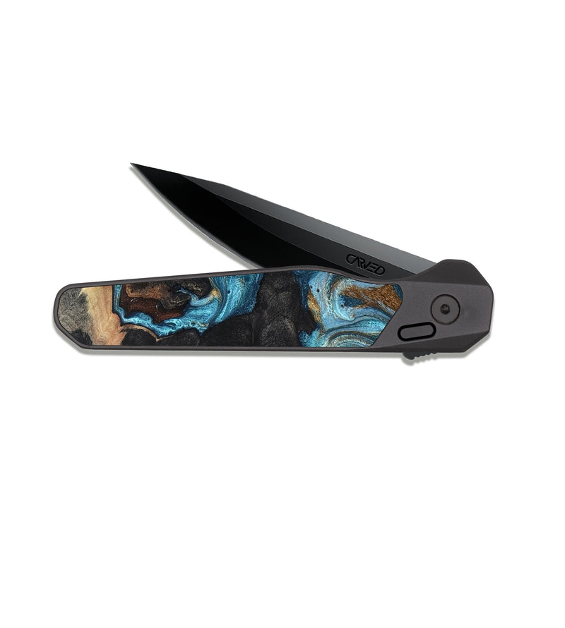 EDC Dark Slate Wood Pocket Knife - Alden (Teal & Gold, 819355)