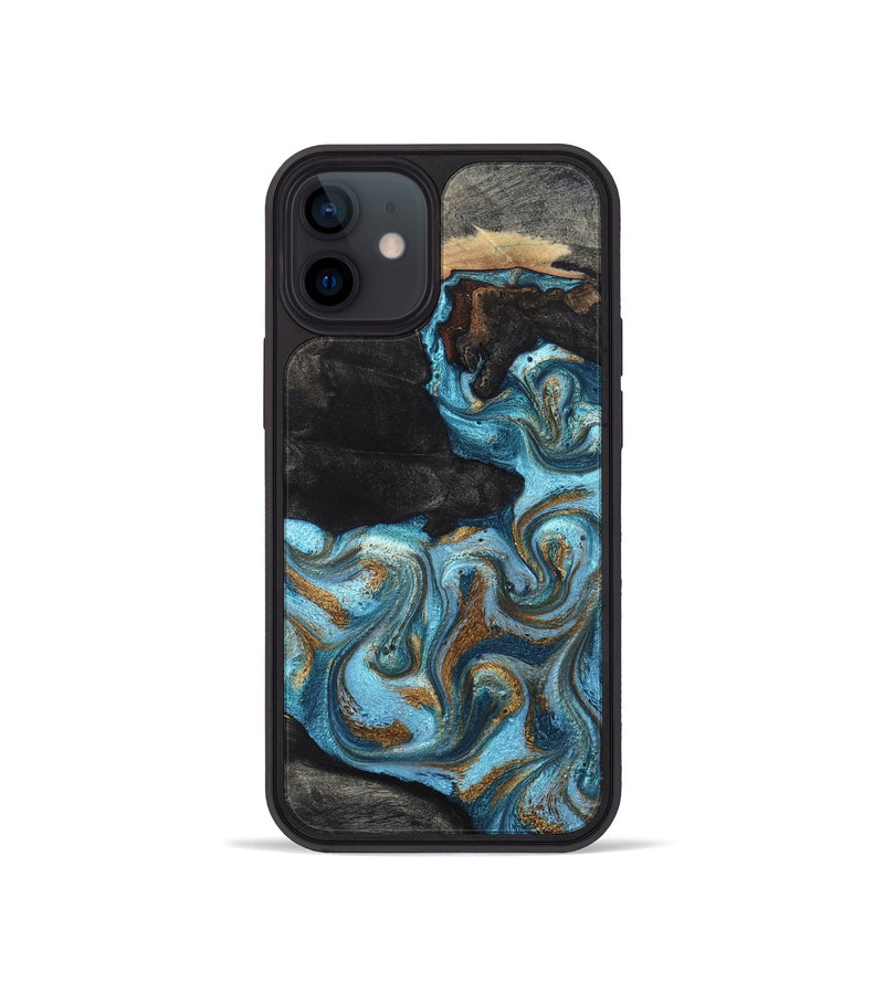 iPhone 12 mini Wood Phone Case - Alden (Teal & Gold, 819355)