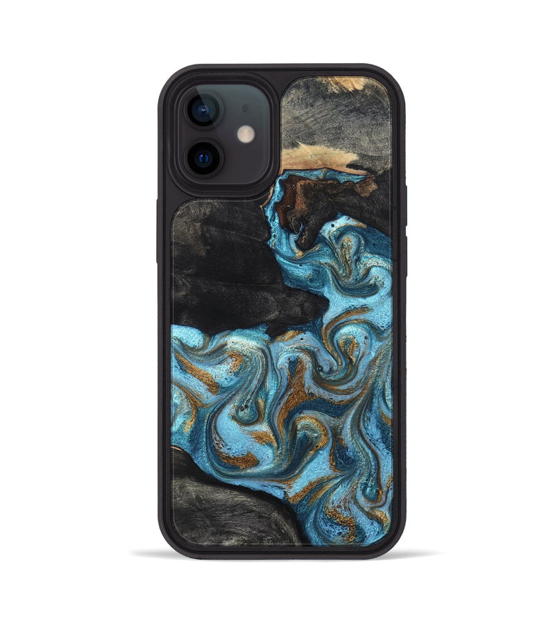 iPhone 12 Wood Phone Case - Alden (Teal & Gold, 819355)