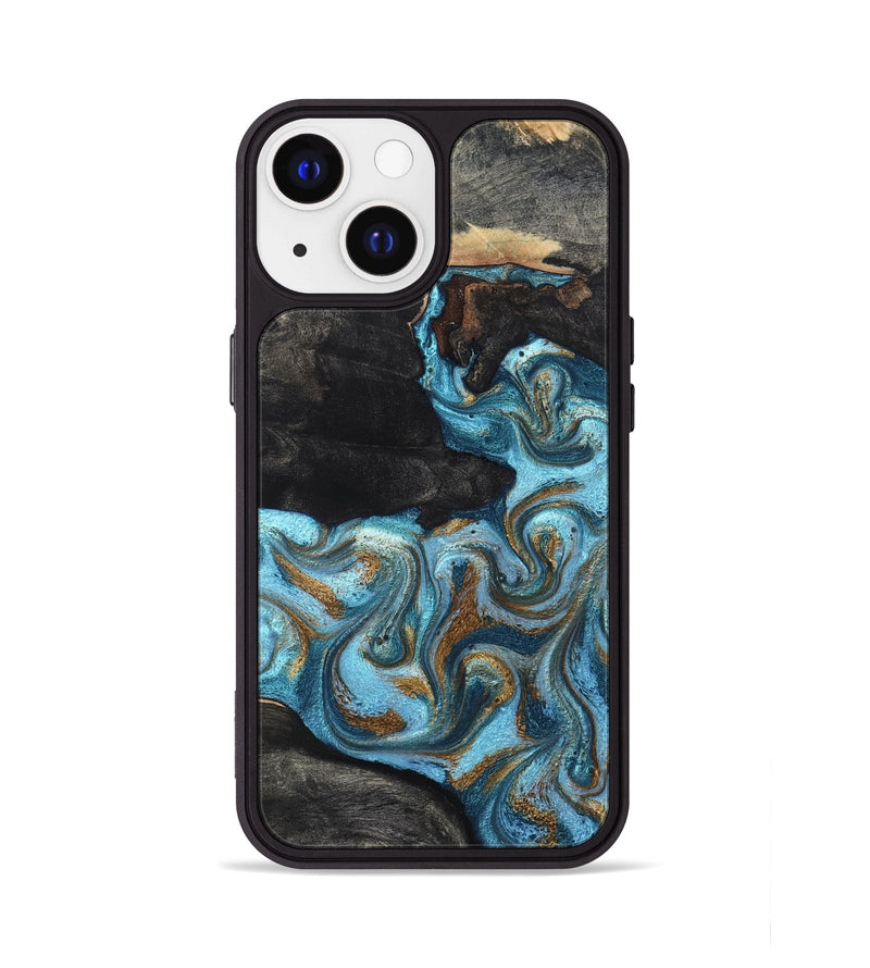 iPhone 13 Wood Phone Case - Alden (Teal & Gold, 819355)