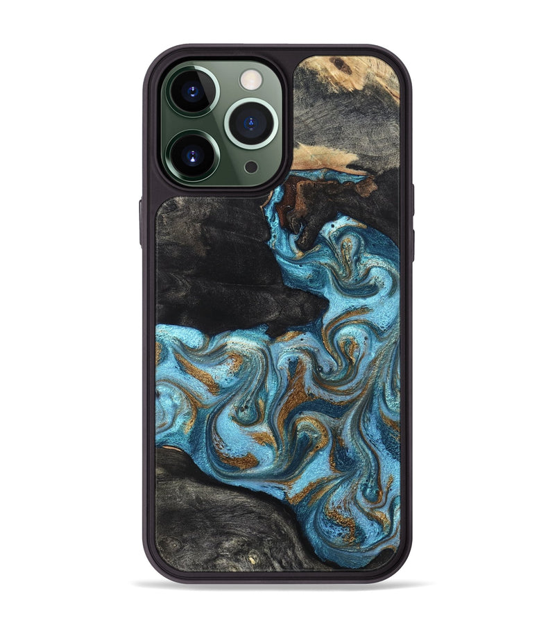 iPhone 13 Pro Max Wood Phone Case - Alden (Teal & Gold, 819355)