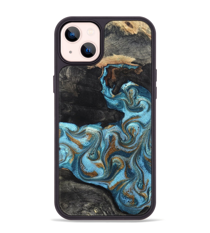 iPhone 14 Plus Wood Phone Case - Alden (Teal & Gold, 819355)