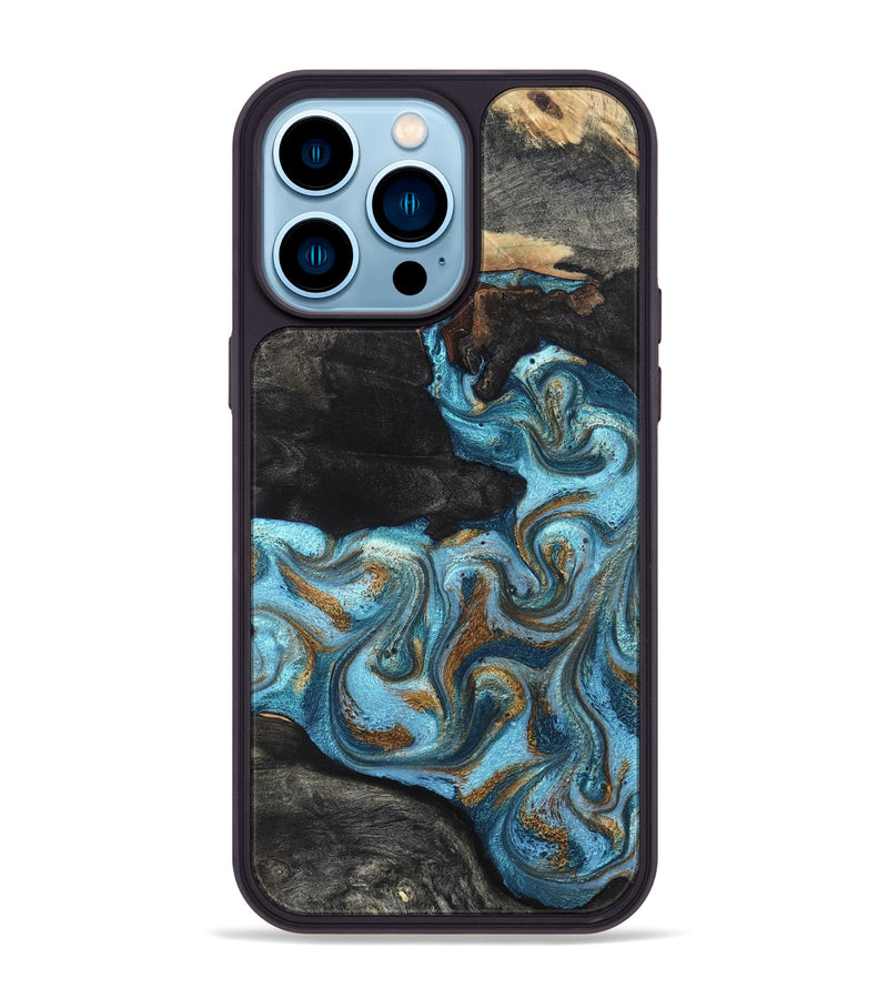 iPhone 14 Pro Max Wood Phone Case - Alden (Teal & Gold, 819355)