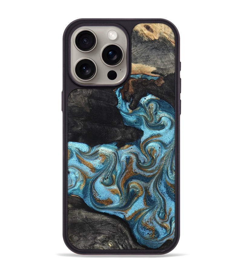 iPhone 15 Pro Max Wood Phone Case - Alden (Teal & Gold, 819355)