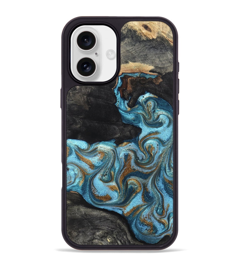 iPhone 16 Plus Wood Phone Case - Alden (Teal & Gold, 819355)