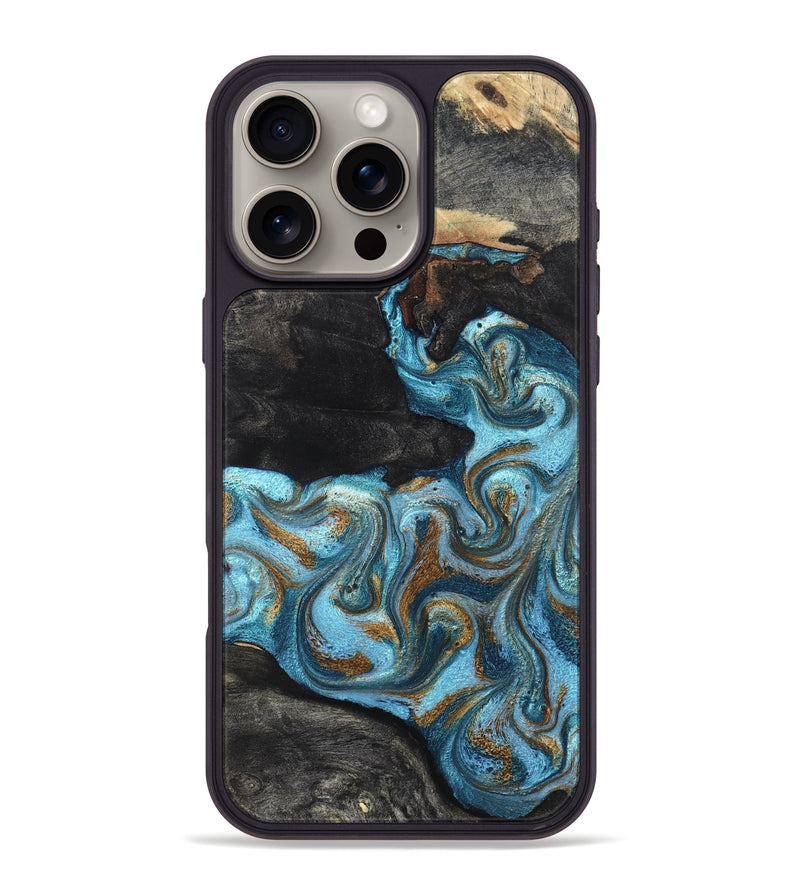 iPhone 16 Pro Max Wood Phone Case - Alden (Teal & Gold, 819355)