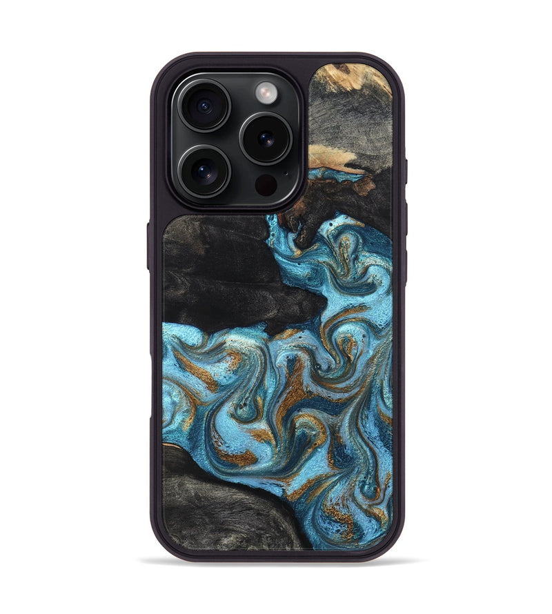 iPhone 16 Pro Wood Phone Case - Alden (Teal & Gold, 819355)