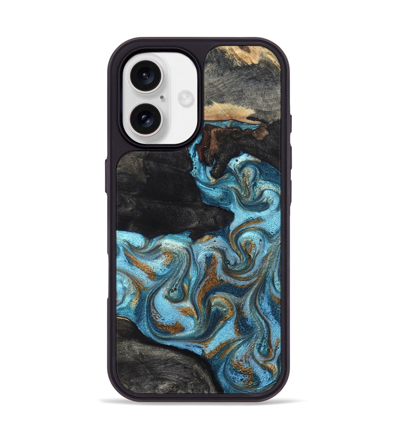 iPhone 17 Wood Phone Case - Alden (Teal & Gold, 819355)