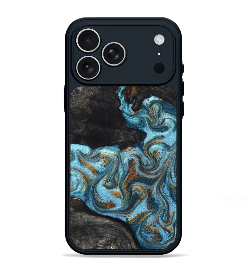 iPhone 17 Pro Max Wood Phone Case - Alden (Teal & Gold, 819355)
