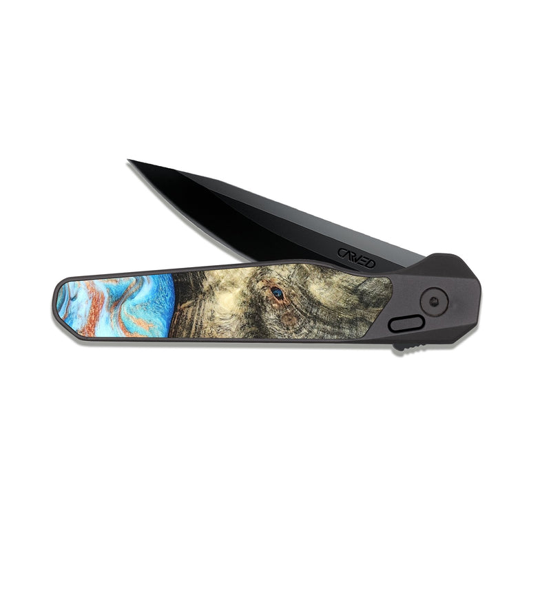 EDC Dark Slate Wood Pocket Knife - Meagan (Teal & Gold, 819356)