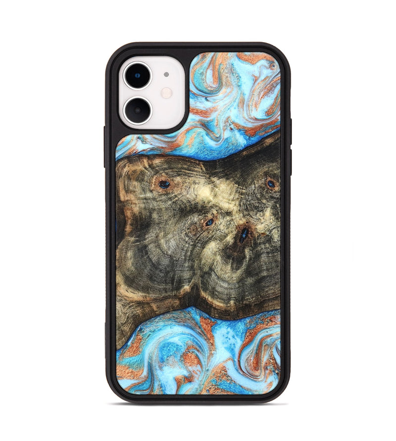iPhone 11 Wood Phone Case - Meagan (Teal & Gold, 819356)