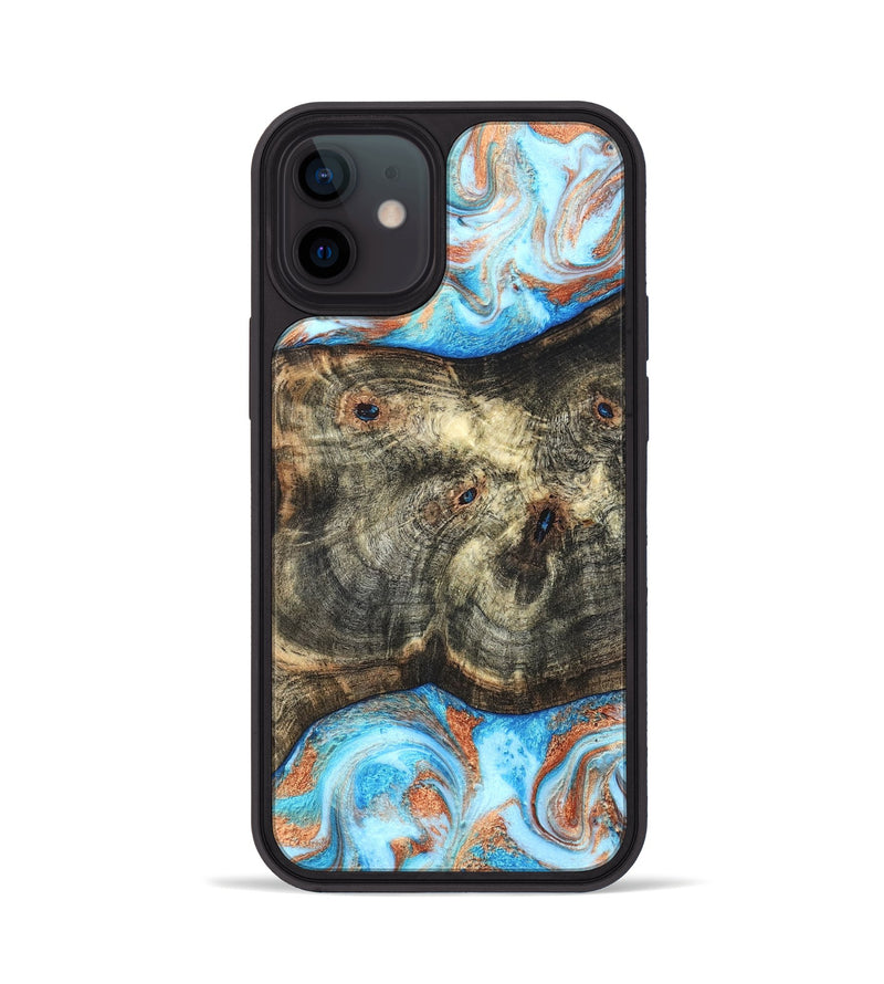 iPhone 12 Wood Phone Case - Meagan (Teal & Gold, 819356)