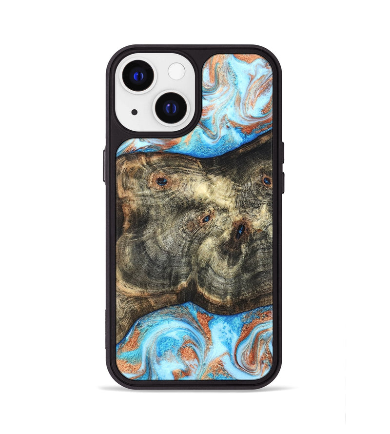 iPhone 13 Wood Phone Case - Meagan (Teal & Gold, 819356)