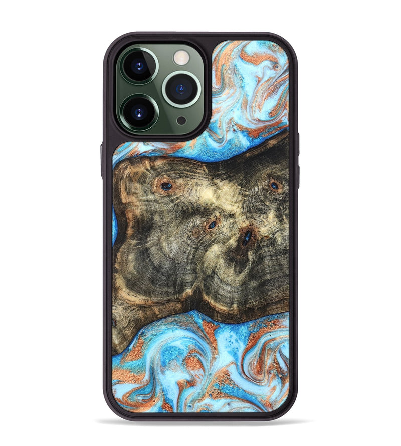 iPhone 13 Pro Max Wood Phone Case - Meagan (Teal & Gold, 819356)