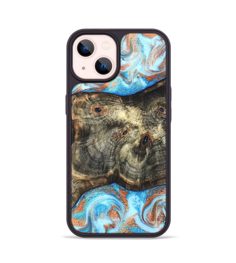 iPhone 14 Wood Phone Case - Meagan (Teal & Gold, 819356)
