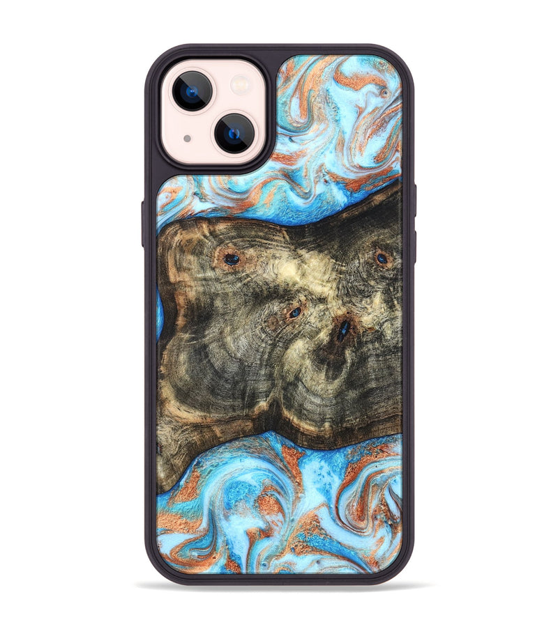 iPhone 14 Plus Wood Phone Case - Meagan (Teal & Gold, 819356)