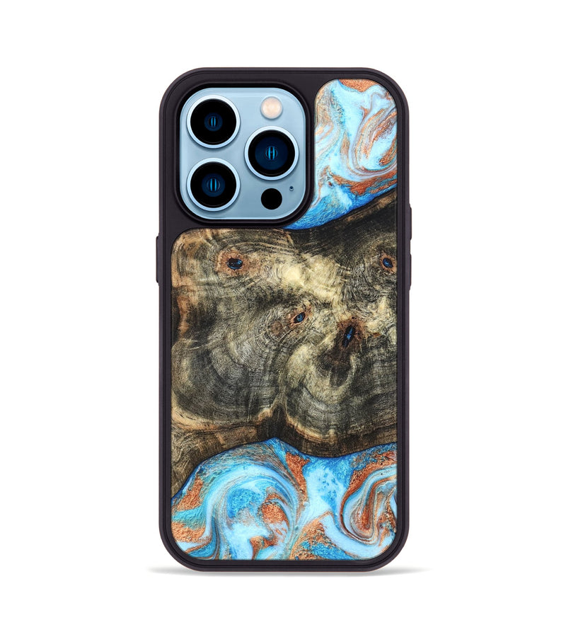 iPhone 14 Pro Wood Phone Case - Meagan (Teal & Gold, 819356)