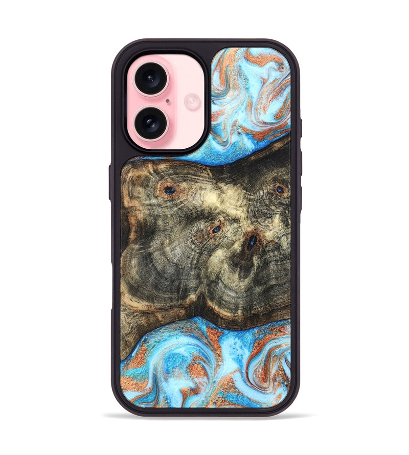 iPhone 16 Wood Phone Case - Meagan (Teal & Gold, 819356)