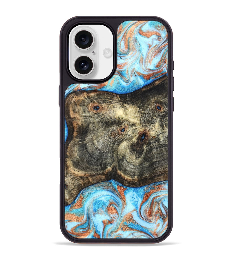 iPhone 16 Plus Wood Phone Case - Meagan (Teal & Gold, 819356)