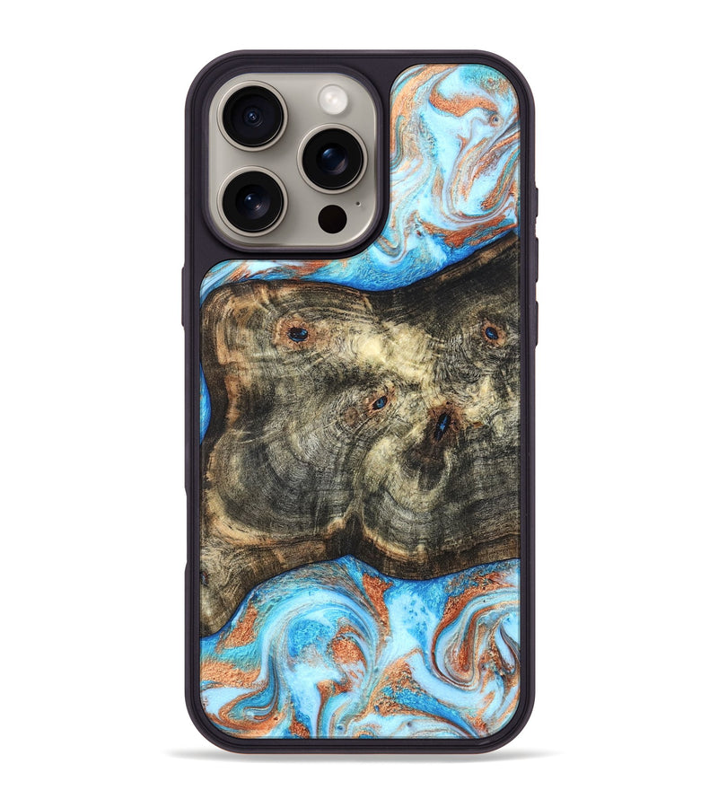 iPhone 16 Pro Max Wood Phone Case - Meagan (Teal & Gold, 819356)