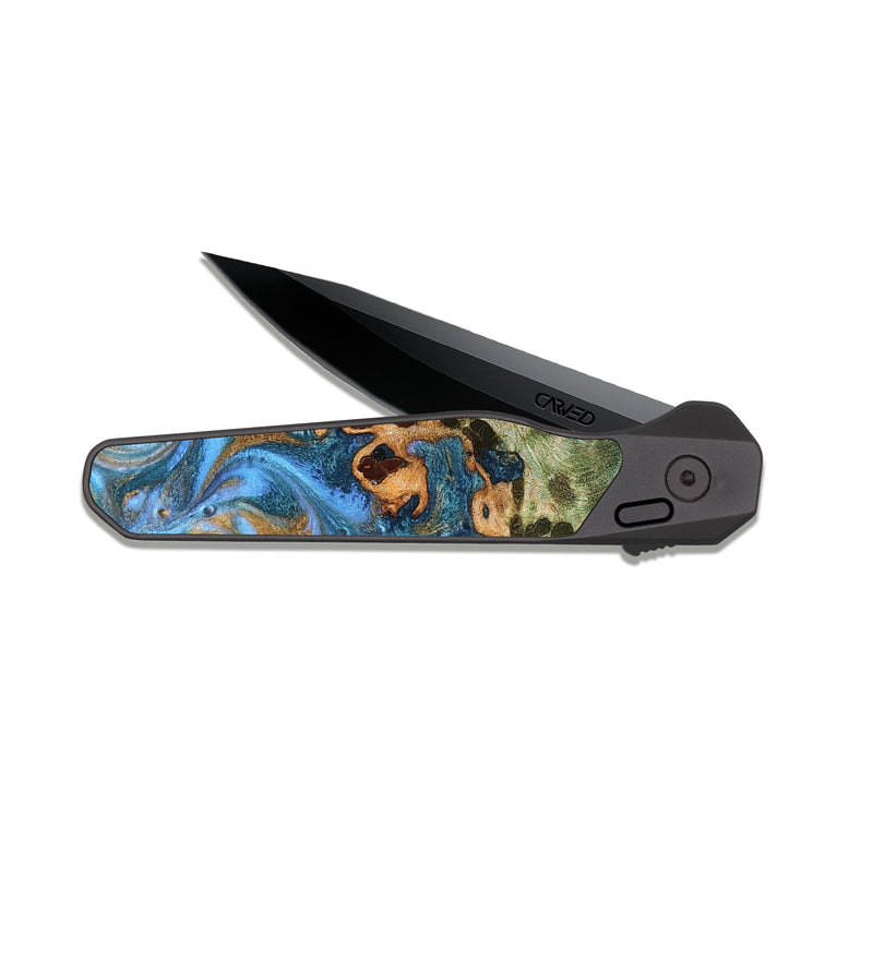 EDC Dark Slate Wood Pocket Knife - Abner (Teal & Gold, 819357)