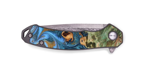 EDC Wood Pocket Knife - Abner (Teal & Gold, 819357)